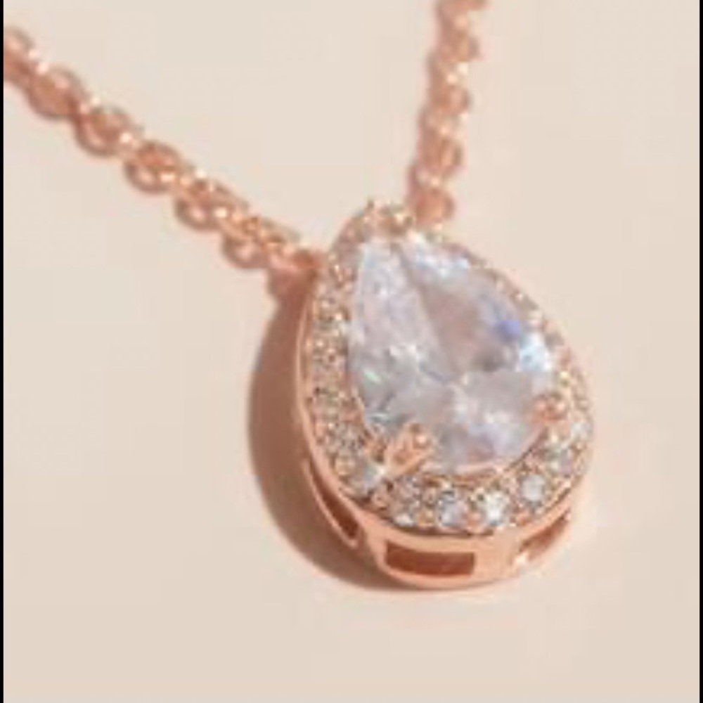 David’s Bridal rose gold and Cz tear drop necklace